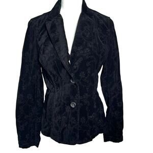 EDDIE BAUER Women's 4 Black Floral Velvet Suit‎ Jacket Blazer Career Formal Goth